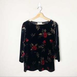 Jennifer Moore Vintage 90's Velour Rose Long Sleeve Top